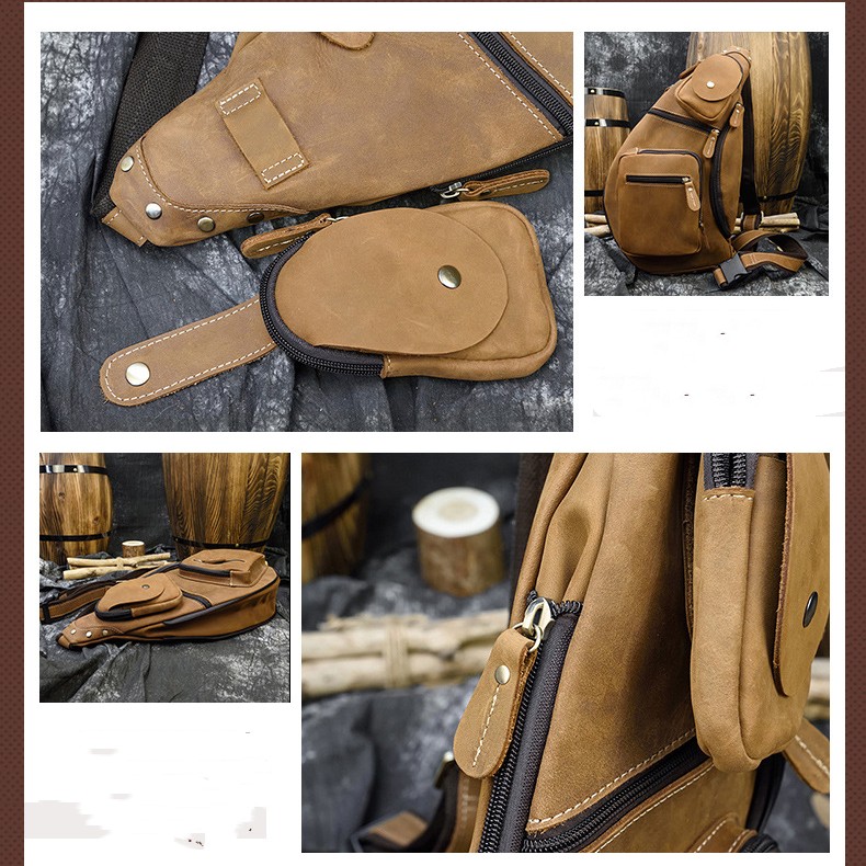 European And American Retro Men's Chest Bag Crazy Horseskin — foto 14