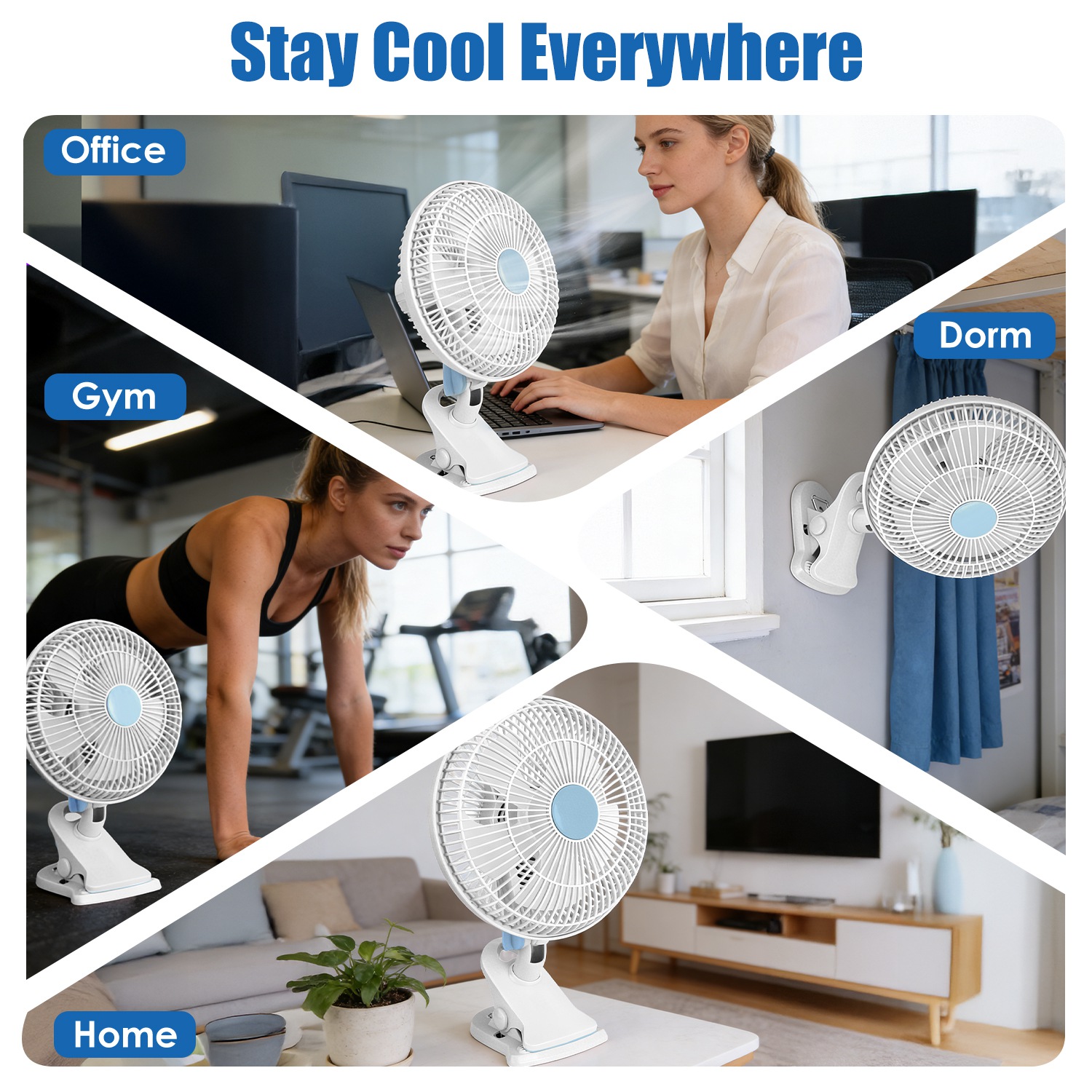 8.66In Oscillating Clip On Fan 2 Speeds Quiet Clamp Fan With 90 Degree Oscillating & Tilting Angle Desktop Wall Mount For Home Office Dorms Strollers