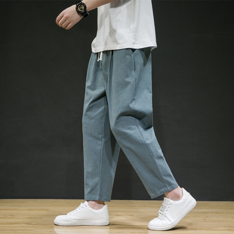 Title 1, Mens Cotton and Linen Loose Linen Straight-leg...