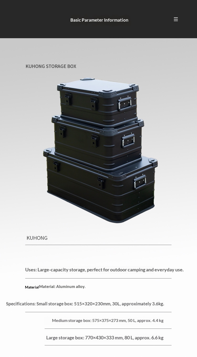 Black Aluminum Alloy Storage Box Camping Outdoor Aluminum