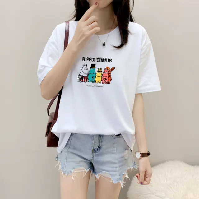 Women's Cotton Loose Round Neck Short Sleeve T shirt 2 Style - Shop at LoveMi