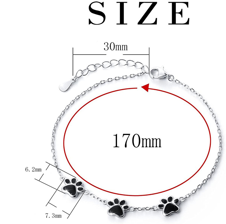 Title 1, Black Epoxy Dog Paw Silver Bracelet