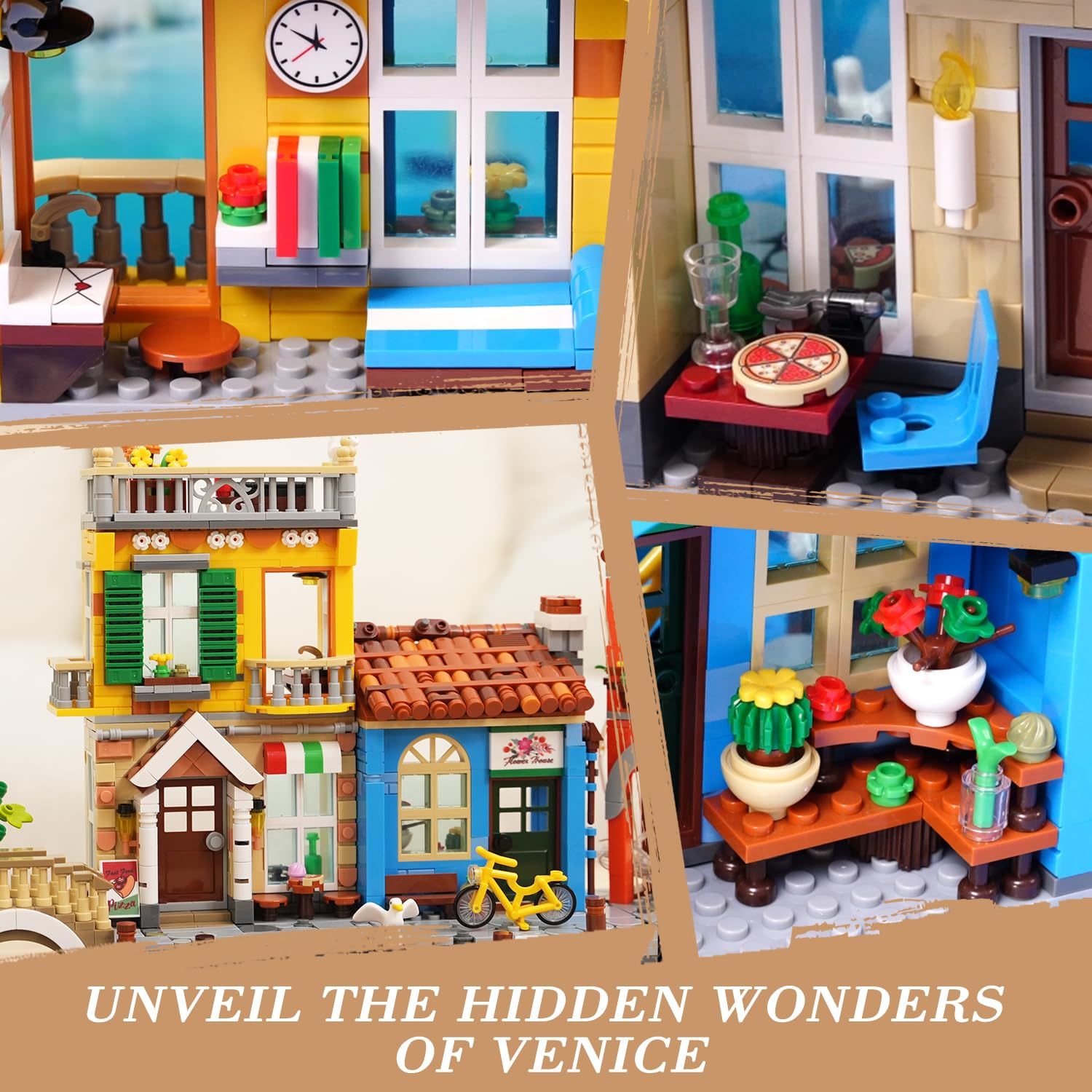 Venice Main Street Building Set For Adults, 2155 PCS City House Building Block Kit With Light Flower Shop Pizzeria, Christmas Home Decor Architecture Model Gift For Women Men Teen Girl
