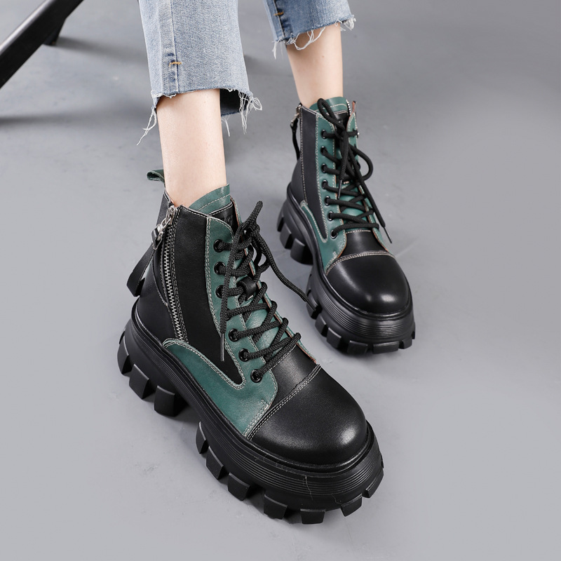 Thick-soled Leather Colorblock Vintage Martin Boots