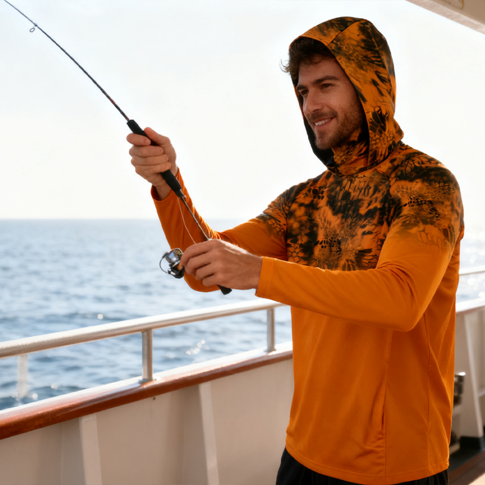 Fishing Hoodie Sailing Shirt Surfing Face Cover Neck Summer Men Long Sleeve Hunting Jersey Camisa De Pesca Performance Fish Gear Beach Tops Wear Climbing Uniform Angling