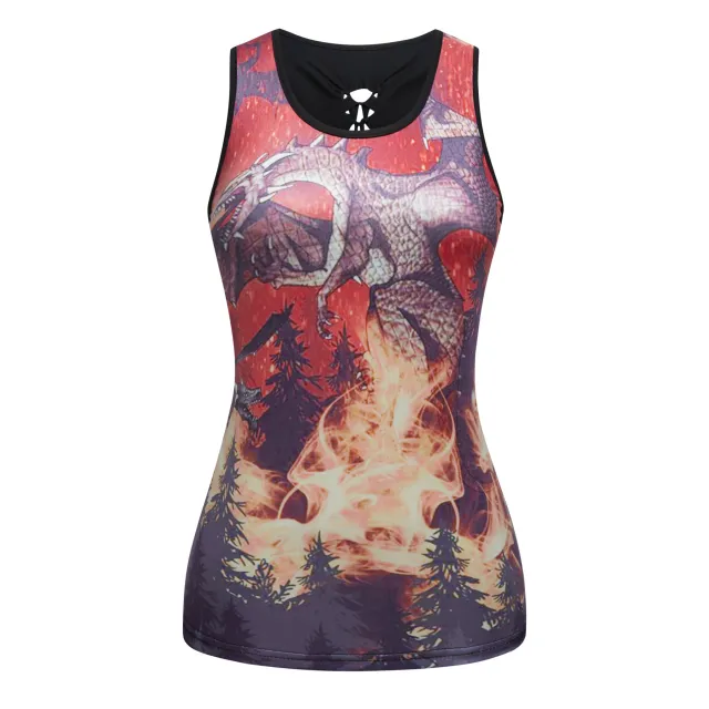 Sleeveless Digital Print Sexy Slim T shirt 1 Style - Shop at LoveMi