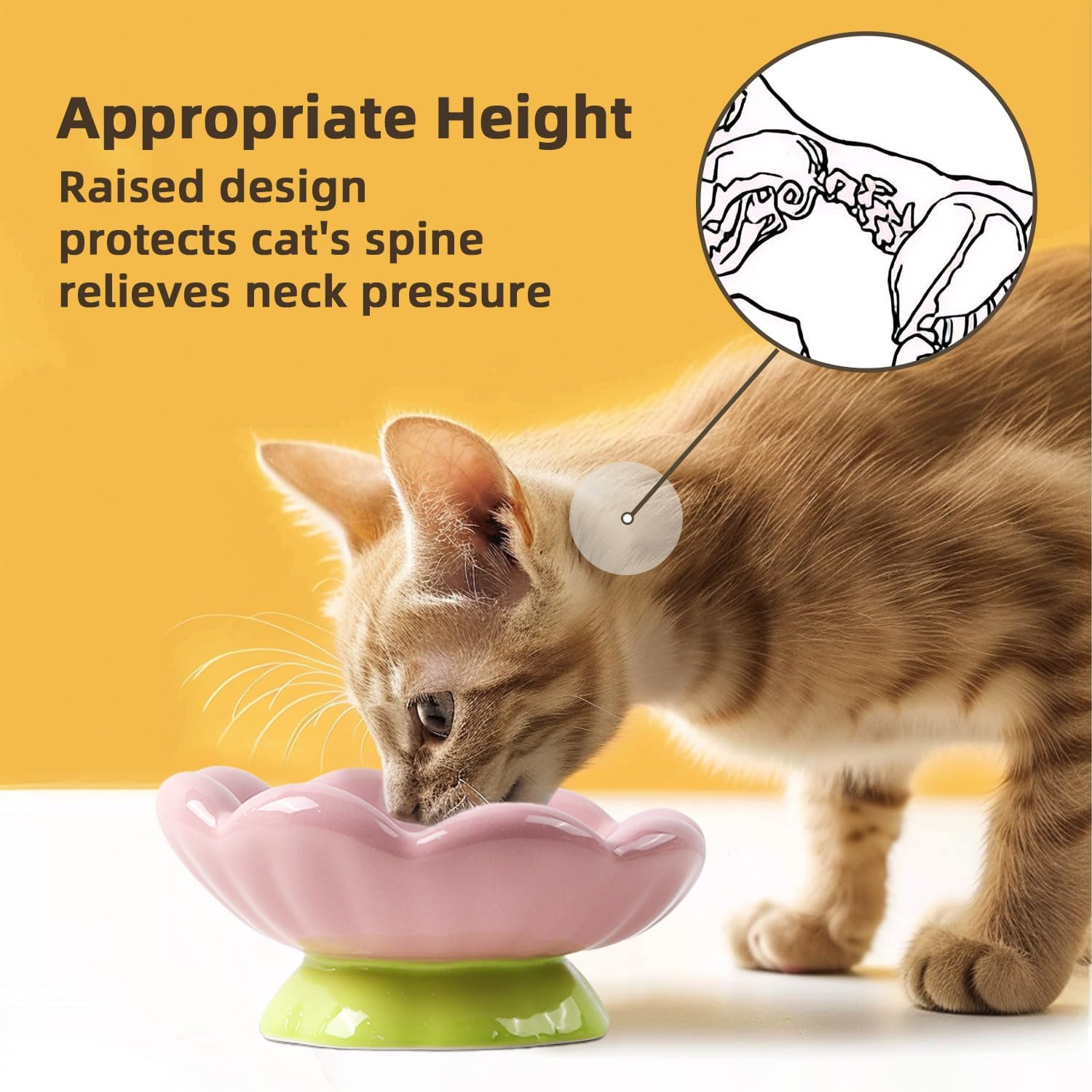 Ceramic Raised Cat Bowl, Pink Elevated Food Bowls For Food And Water Protecting Spine And Whisker Friendly, Tulip Shape Cute Pet Feeder Dish For Indoor Cats And Small Dogs 3