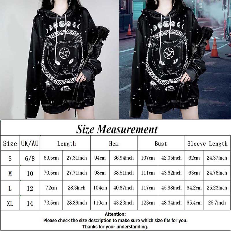 Title 1, Street Gothic Cat Print Loose Hooded Sweater