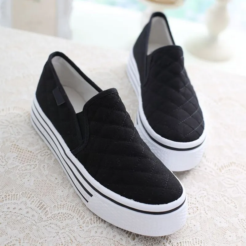 Women's Flat Cotton Platform Casual Light Stretch Loafers - Black
