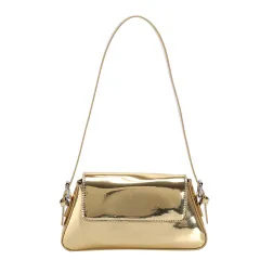 Women's Fashion Patent Leather Glossy Single Shoulder Crossbody Bag - Gold - View 1