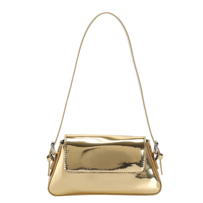 Women's Fashion Patent Leather Glossy Single Shoulder Crossbody Bag - Gold