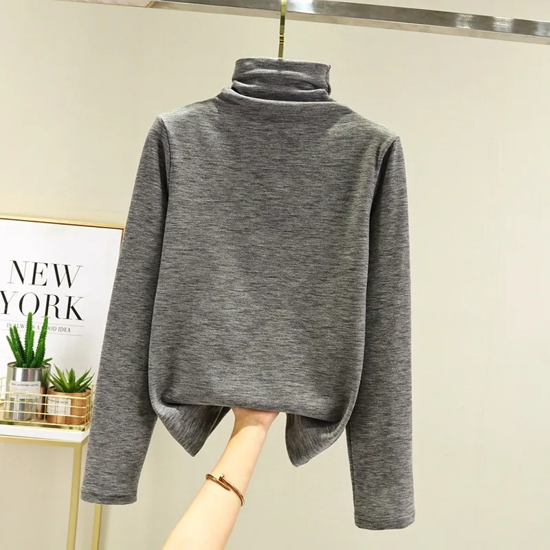 Women's Bottoming Shirt With Hyaluronic Acid High-neck Slim Casual - Grey