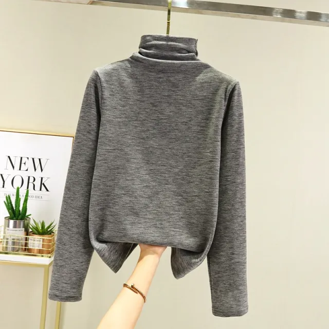 Women's Bottoming Shirt With Hyaluronic Acid High neck Slim Casual Grey - Shop at LoveMi