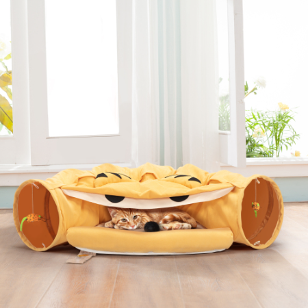 Cat's Telescopic Tunnel Cushioned Bed Pet Nest Teasing Balls Zipper Connection Feline Supplies