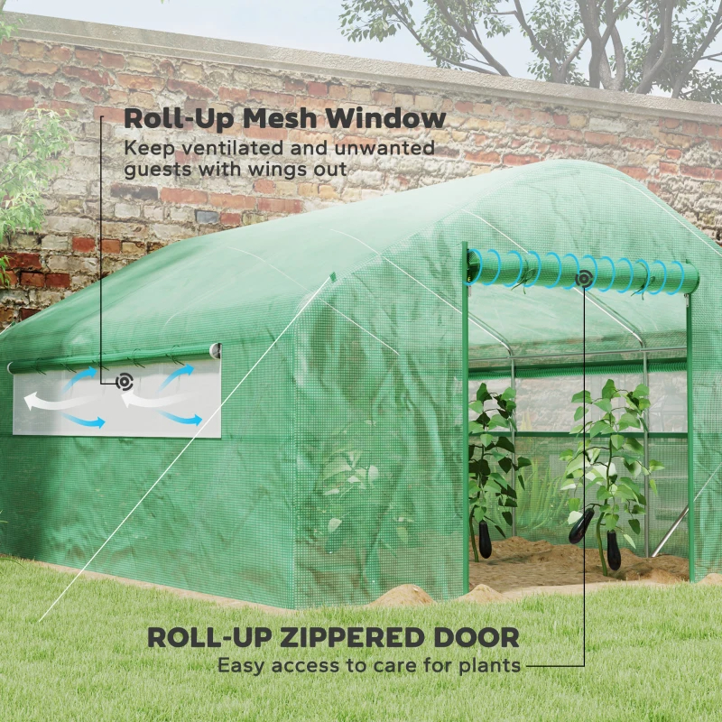Tunnel Greenhouse Hoop House With Upgraded Galvanized Steel Frame And Large Windows, Green