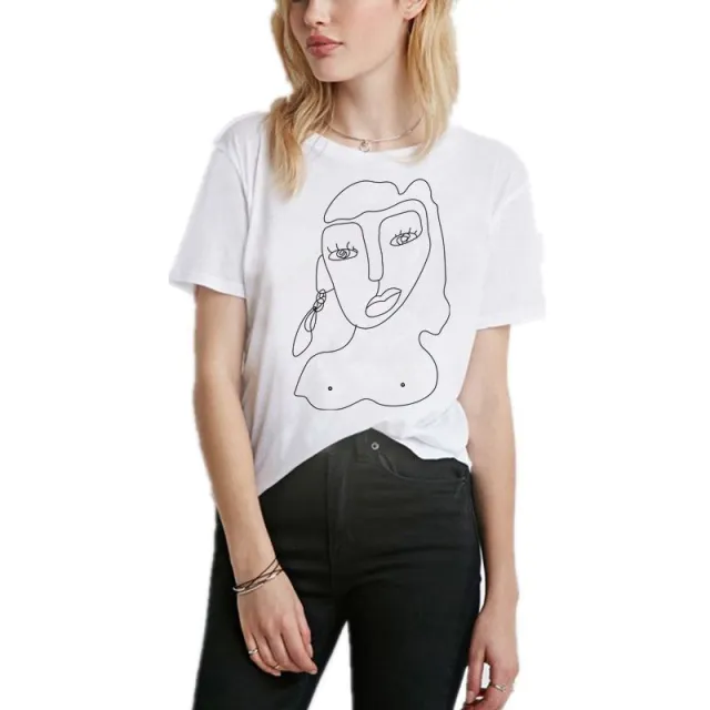 Plus Size Short Sleeve Loose Line Simple Casual Print White - Shop at LoveMi