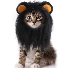 Pet Cat Headgear Wig Hat Pet Cat Funny Dress Up, Puppy Cat Cat Clothing Lion Headgear - Black - View 1