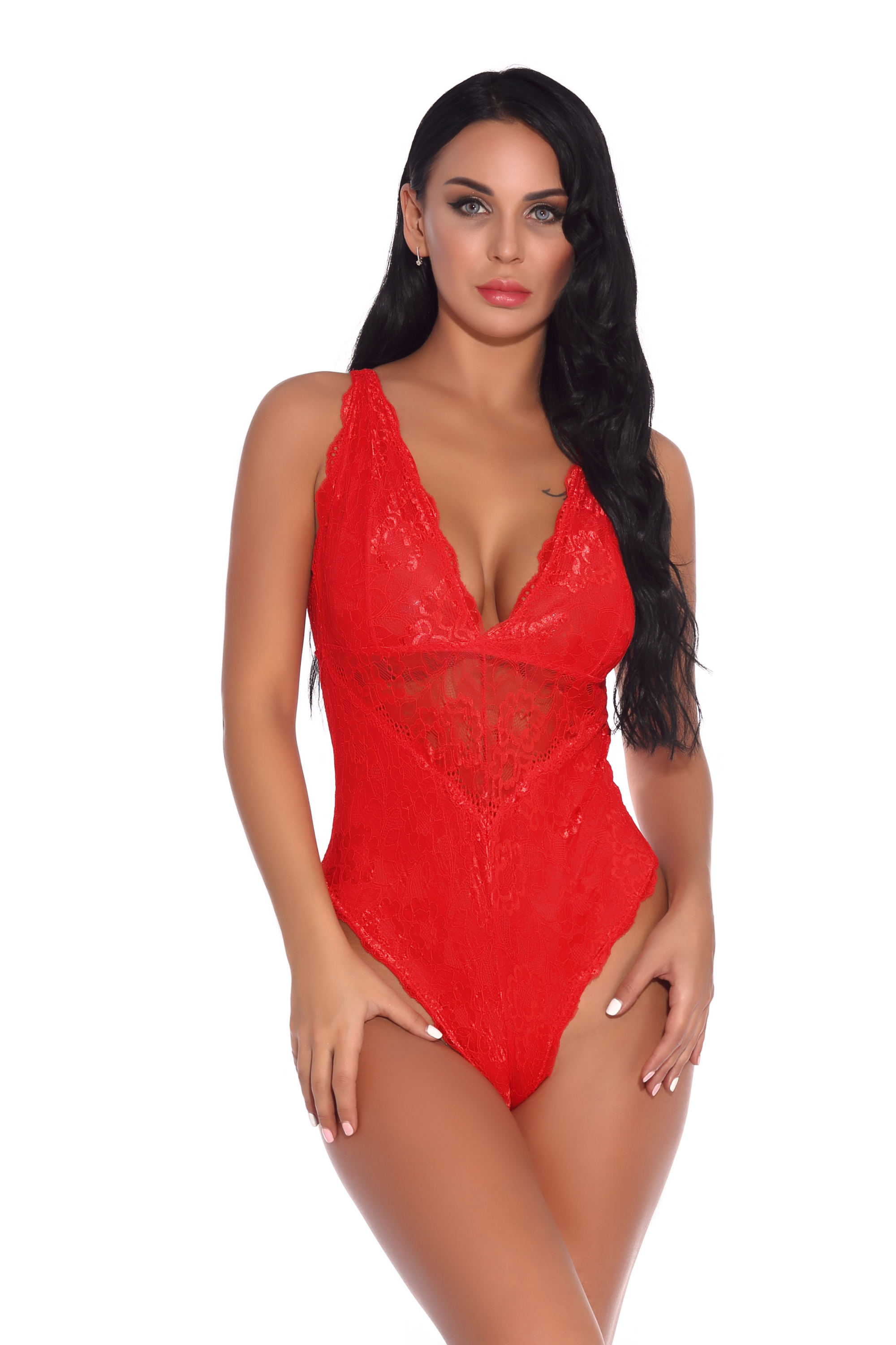 Title 8, Sleeveless Halter Plus Size Lace Bodysuit Ladies