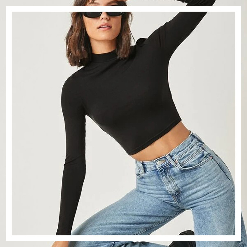 Title 2, Pure Color Tight Long Sleeve Half Turtleneck T-...