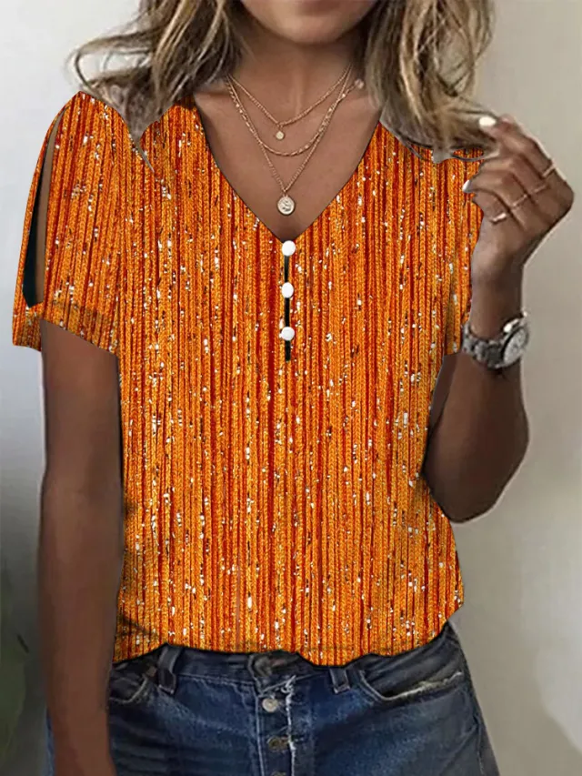 Casual V Neck Short Sleeved Regular Color3 - Shop at LoveMi