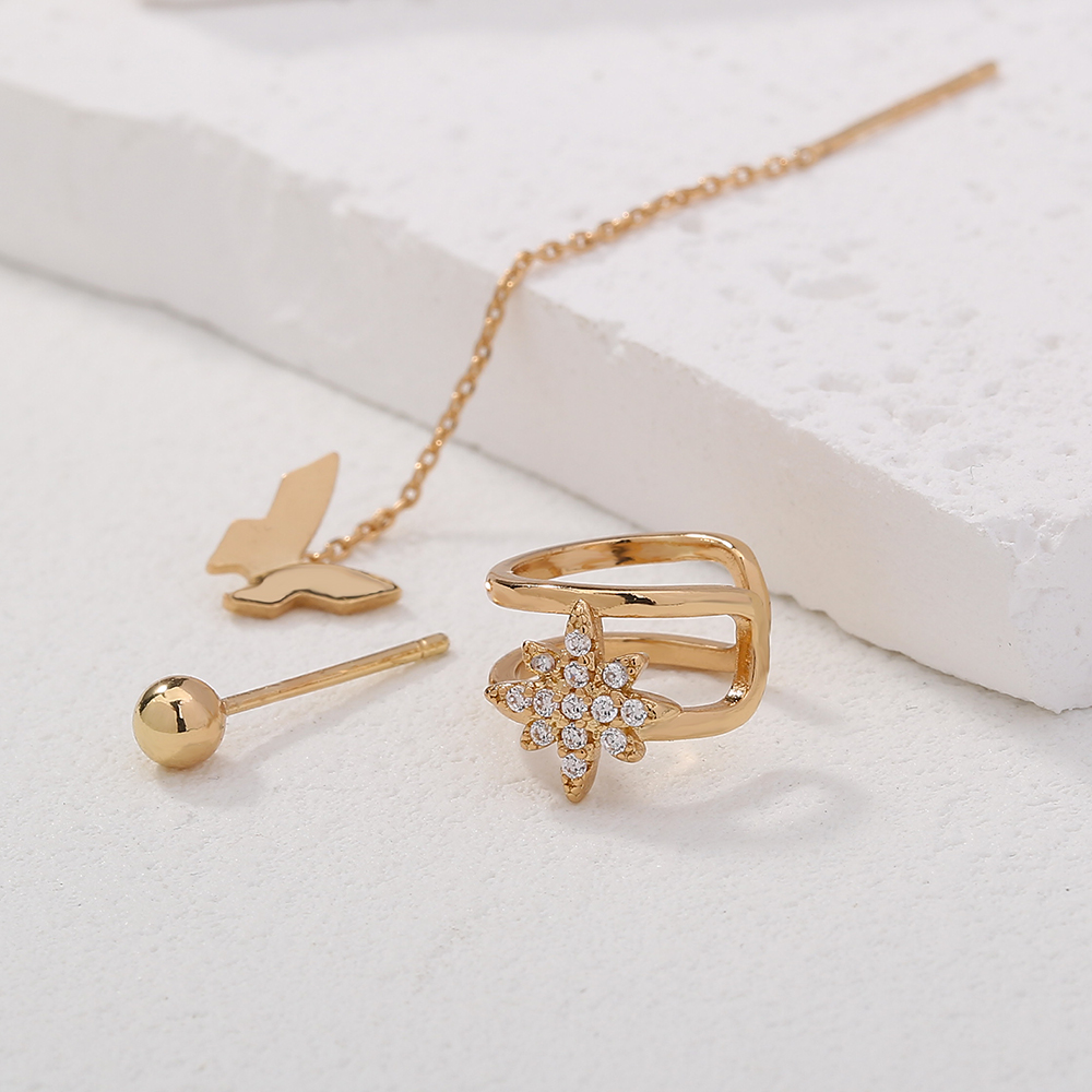 Personality Design Feeling Earrings Inlaid Diamond Awn Star Ear Bone Clip Set Female, Fashion Butterfly Tassel Earrings