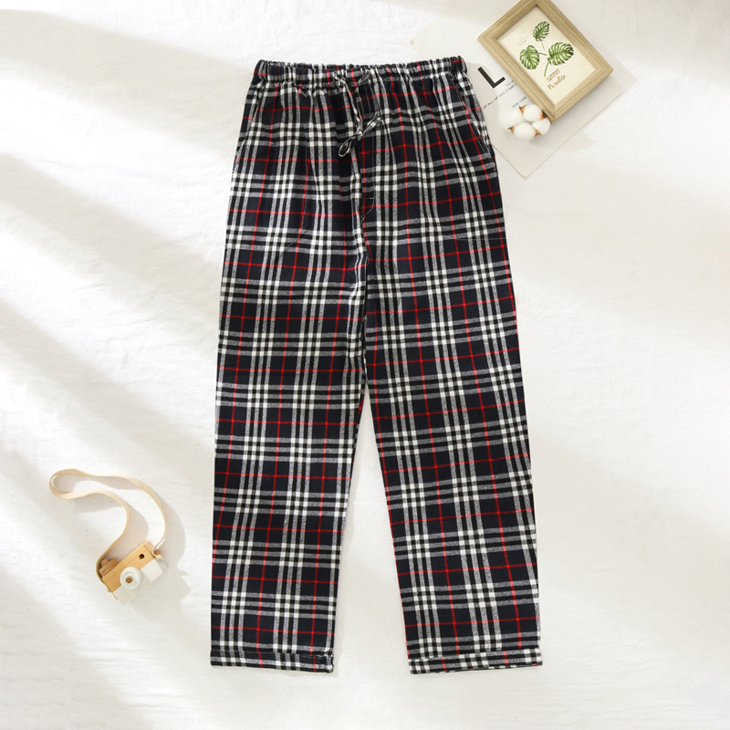 Men's Flannel Cotton Fleece Plaid Trousers