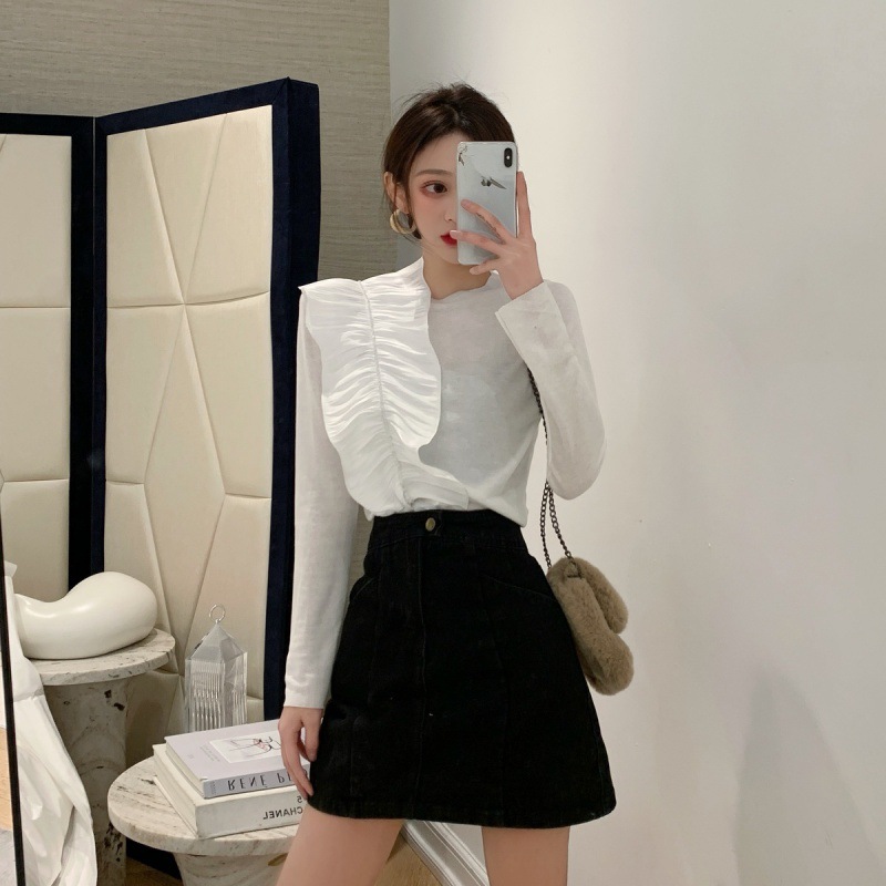 Women's Irregular Ruffled Long-sleeved Shirt