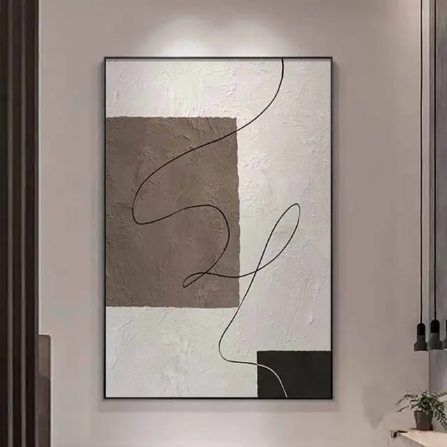 Hand Painted Oil Painting Canvas Wall Art Decoration Minimalist Lines Brown Beige Texture Abstract For Home Living Room Decor Rolled Frameless Unst... Without Inner Frame - Shop at LoveMi