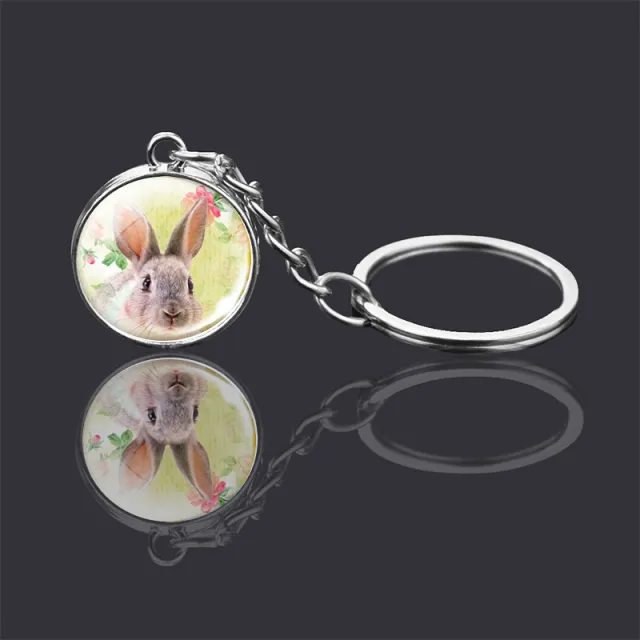 Animal Double sided Glass Ball Keychain Jewelry Rabbit - Shop at LoveMi