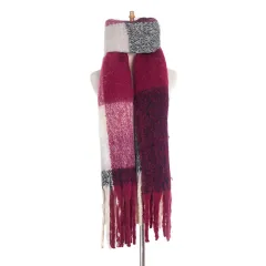 Fashionable Thick Fringed Large Plaid Scarf - Red - View 1