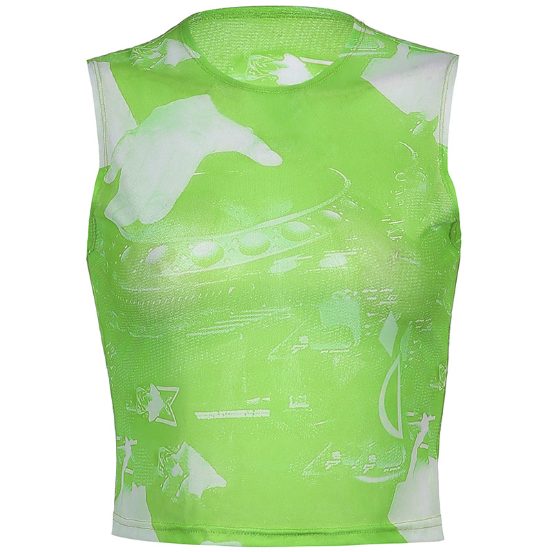 Title 4, Printed Contrast Color Round Neck Sleeveless To...