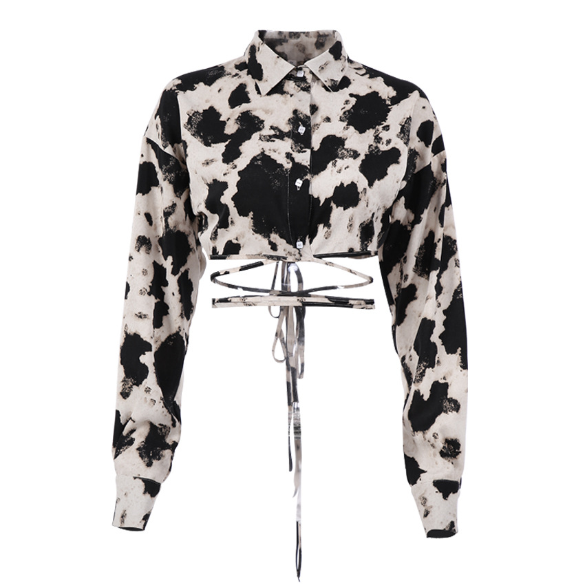 Women's Long Sleeve Tie Dye Lapel French Style Short