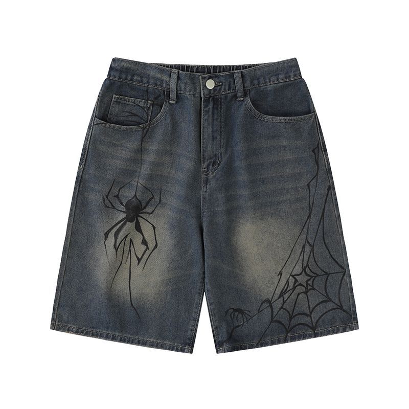 Title 5, Shorts jeans artesanais com bigode de gato pint...