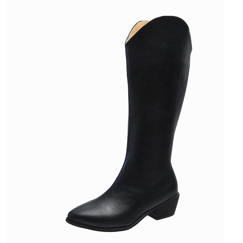 Women's Thick heeled Boots With White Retro High heeled Pointed High Tube Black - Shop at LoveMi