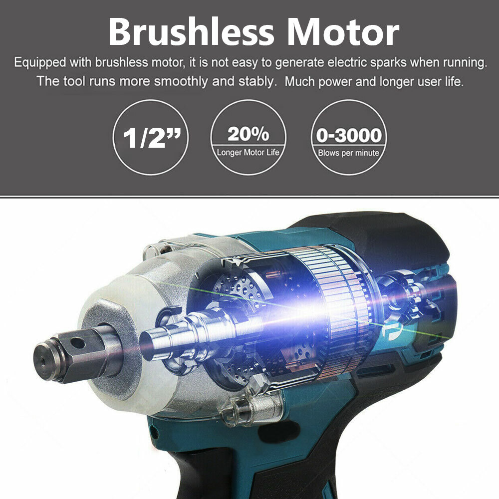 1 2 Brushless Impact Wrench Rattle Gun Driver Power Tool For 18V Battery