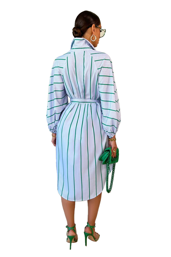 Title 6, Striped Print Casual Long Sleeve Dress