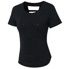 Women's Loose Yoga Clothes With Short Sleeves - Black - View 1