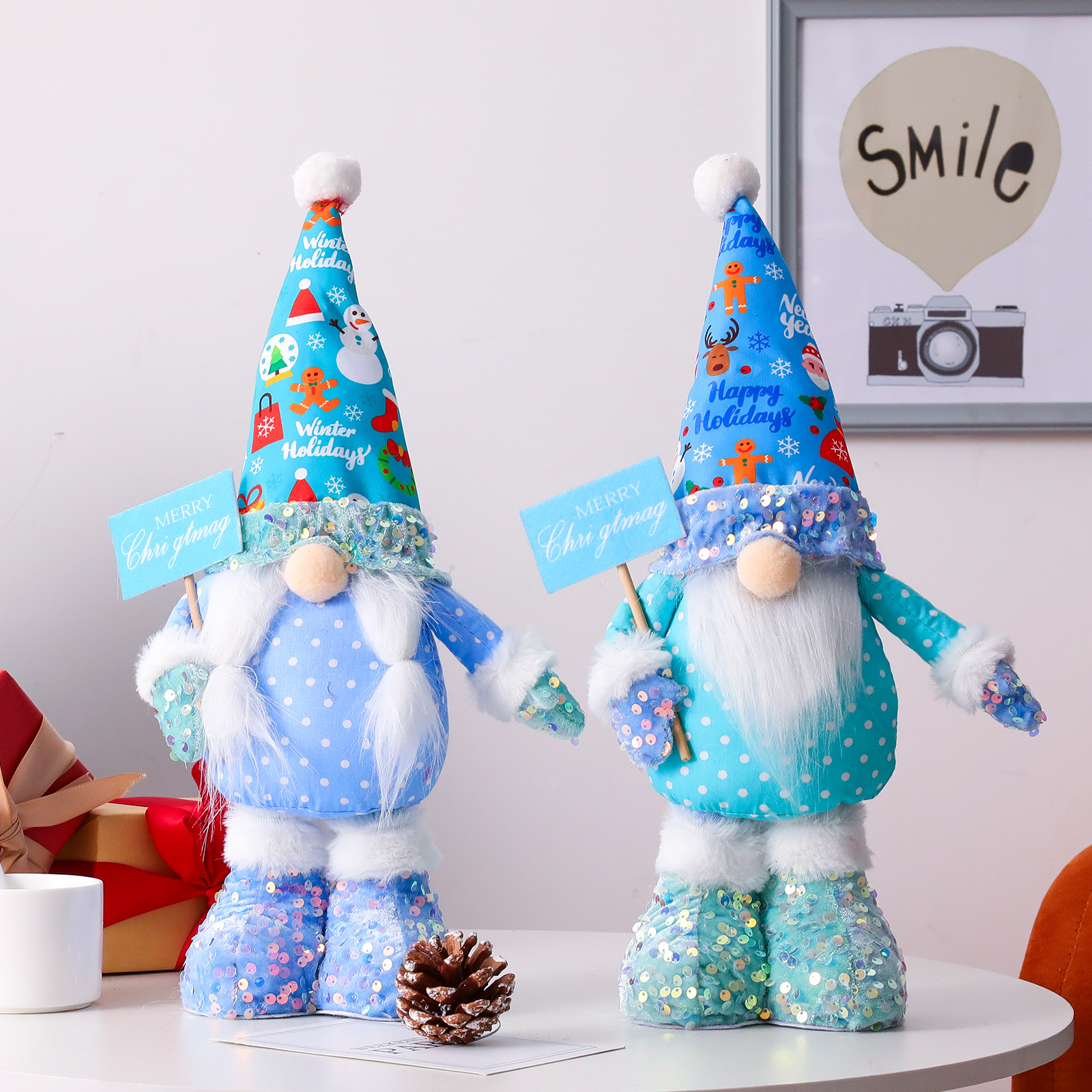 Christmas Blue Sequin Retractable Rudolph Doll Decorative Props