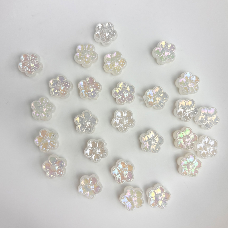 10mm Mini Five-Petal Flower Acrylic Beads, Mixed Color AB Gold Powder Finish, Straight Hole Loose Spacer Beads For Jewelry Making