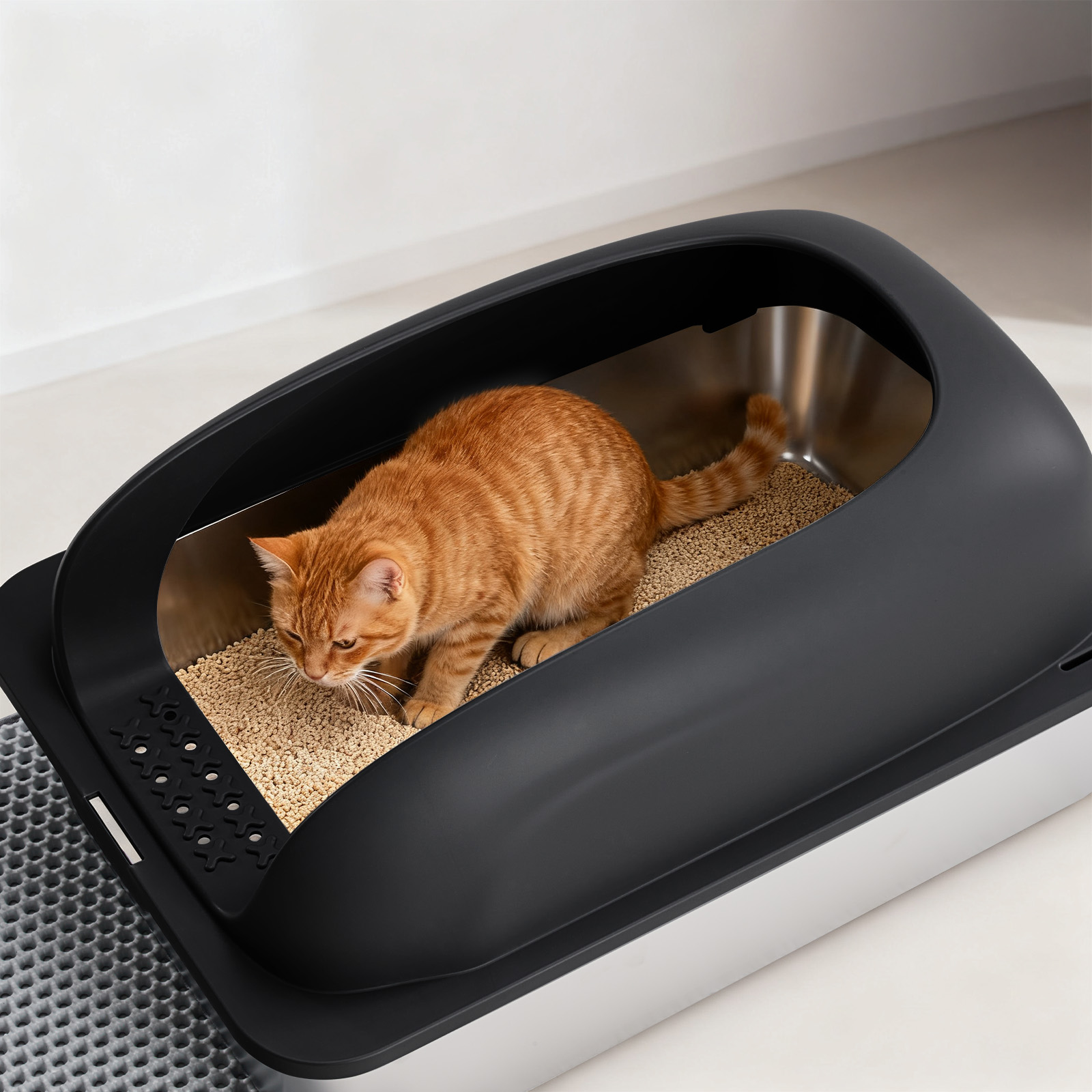 Stainless Steel Cat Litter Box With Lid, Large Cat Litter Box For Big Cats, Scoop And Mat Included image 29