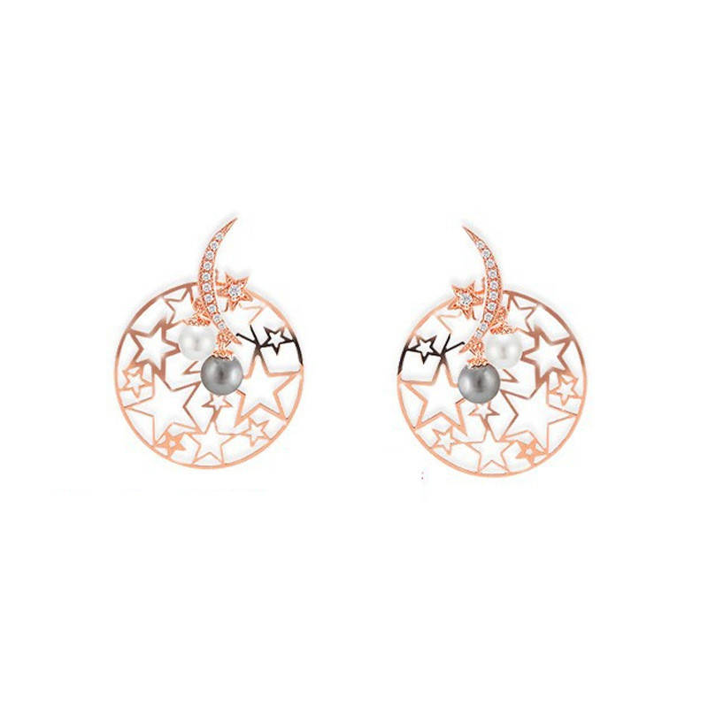 S925 Sterling Silver Exaggerated Oversized Planet Moon Stud Earrings