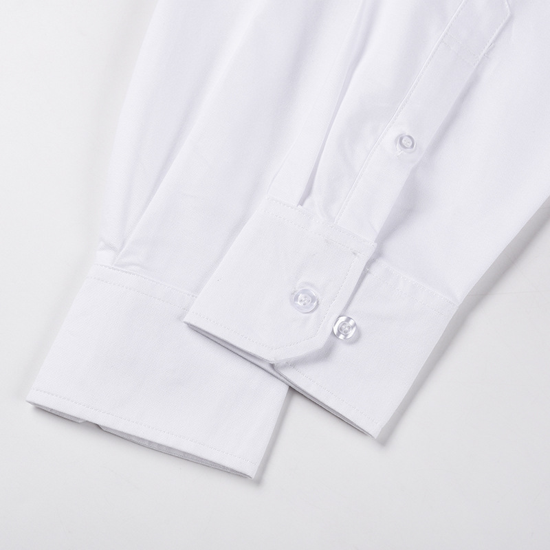 Oxford Textile  Casual Long Sleeved Double Shoulder Color Ribbon  White Shirt