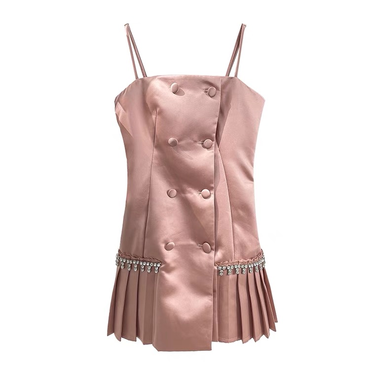 Light Cooked Style Dress Summer Satin Suspenders