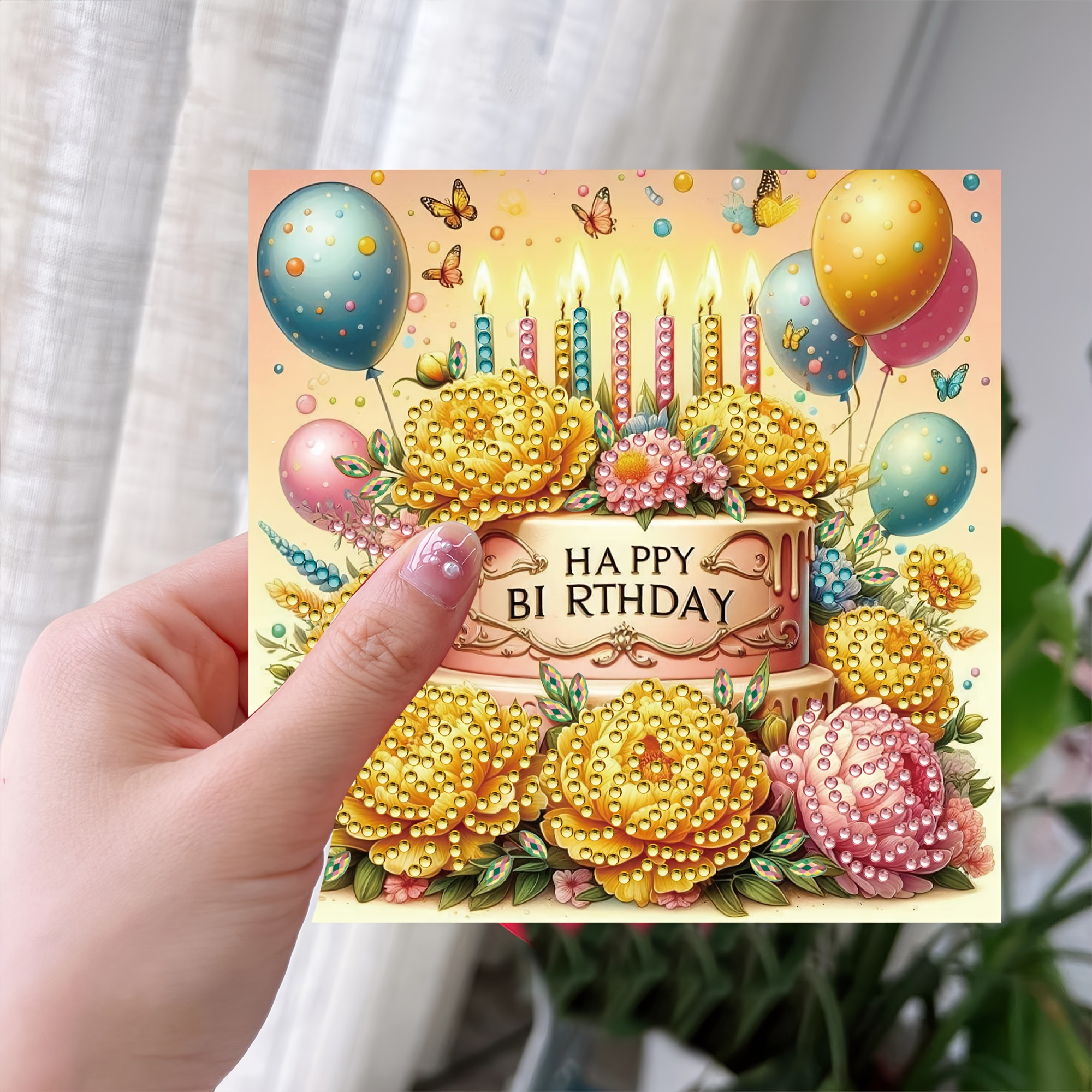 DIY Diamond Painting Kit Birthday Card Kit, Unique Flower Pattern Design, Rhinestone Diamond Painting Art Mosaic Postcards, Holiday Greeting Cards Perfect For Families, Friends, And Lovers, H
