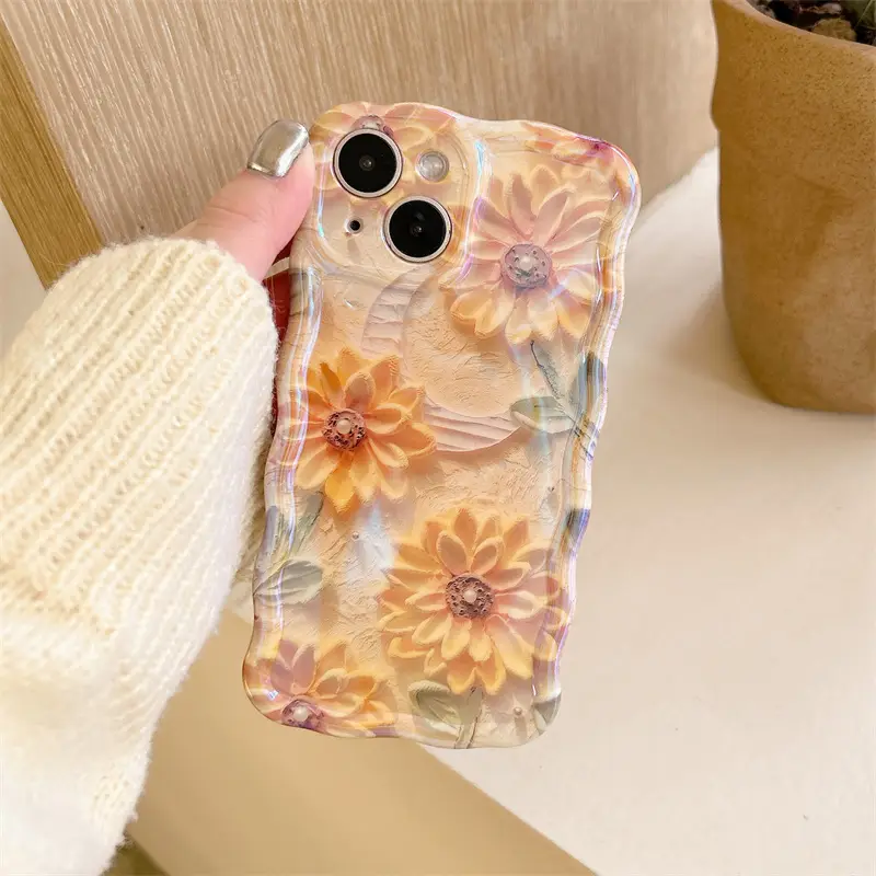 Home Silicone Oil Painting Flower Phone Case Anti-drop