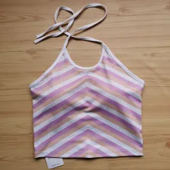 Strap Neck Strap Contrasting Printed Yoga Suit Sports Bra - Purple Striped Vest - View 1