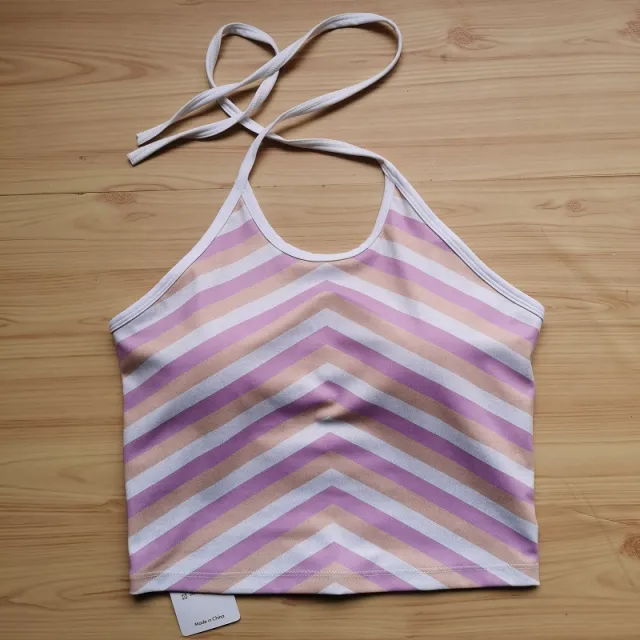 Strap Neck Strap Contrasting Printed Yoga Suit Sports Bra Purple Striped Vest - Shop at LoveMi