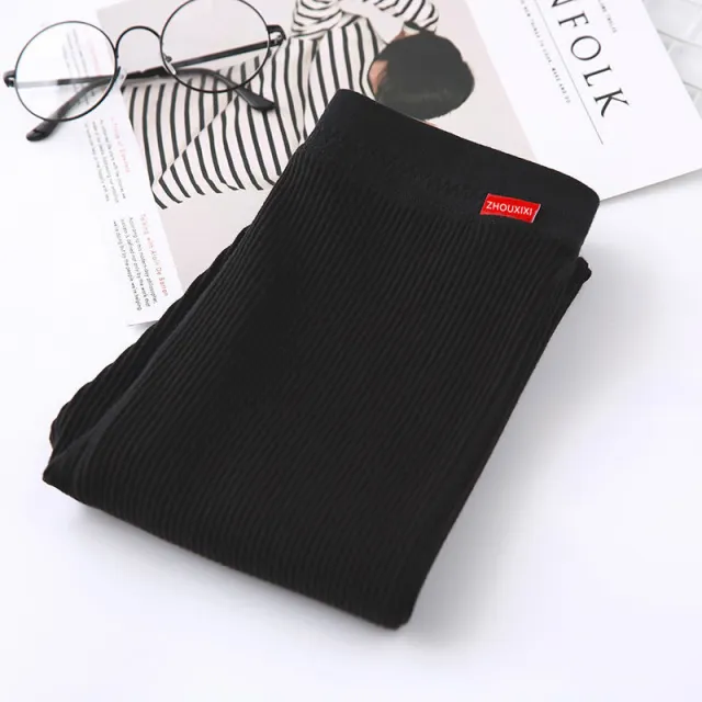 Gray Nine point Pants Women's Thin Outer Wear Cotton High waist Vertical Stripes Net Red Threaded Leggings Black - Shop at LoveMi