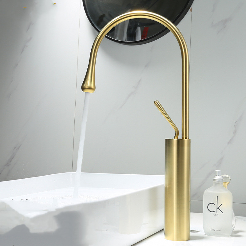 Water Drop Faucet All Copper Brushed Gold Above Counter Basin