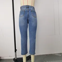 Women's Fashion Irregular Denim Skinny Pants - Blue - View 1
